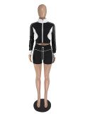Color blocking patchwork long sleeved shorts stretch sports suit