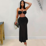 Strapless, arm hugging, pleated mesh long dress