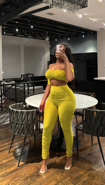 Bare back strapless slim fit solid color two-piece set