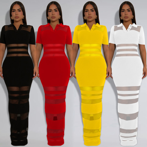 Perspective mesh splicing arm wrapped dress