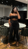 Bare back strapless slim fit solid color two-piece set
