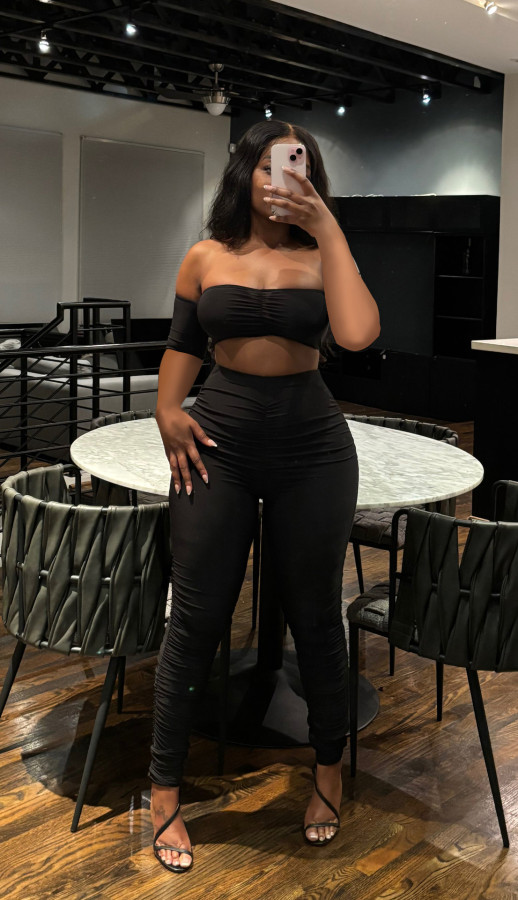 Bare back strapless slim fit solid color two-piece set