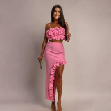 Strap top ruffled skirt set