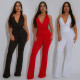 Strap deep V-neck solid color jumpsuit