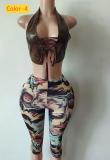 Round neck abstract print two-piece set