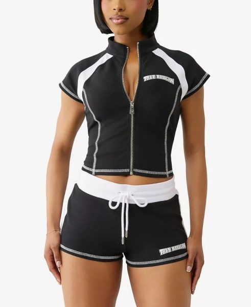Zipper cardigan sports short sleeved T-shirt top set