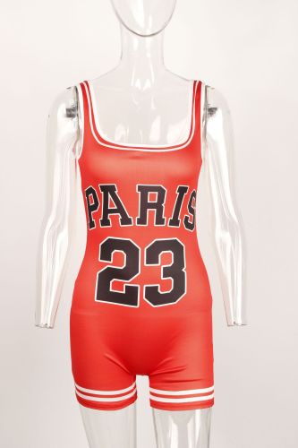 Printed camisole U-neck hip hugging shorts jumpsuit