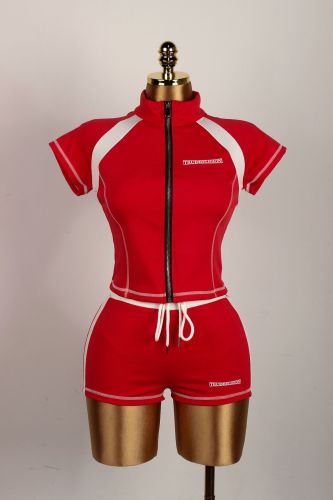 Zipper cardigan sports short sleeved T-shirt top set