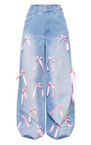 Bow high waisted wide leg jeans