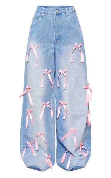 Bow high waisted wide leg jeans