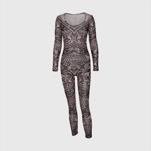 Deep V-print elastic jumpsuit jumpsuit