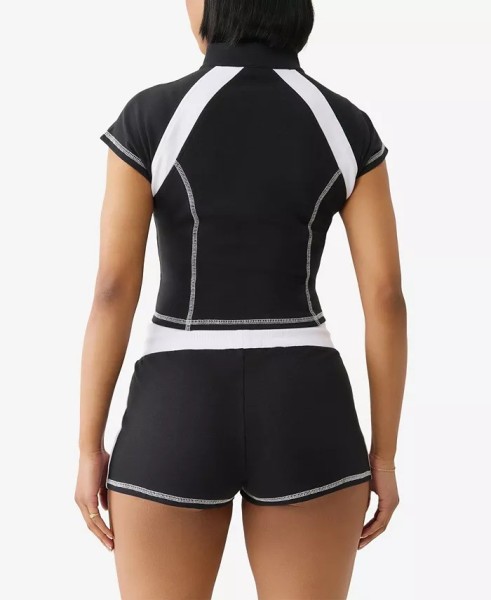 Zipper cardigan sports short sleeved T-shirt top set