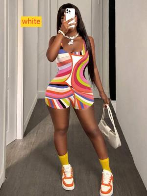 Printed camisole U-neck hip hugging shorts jumpsuit