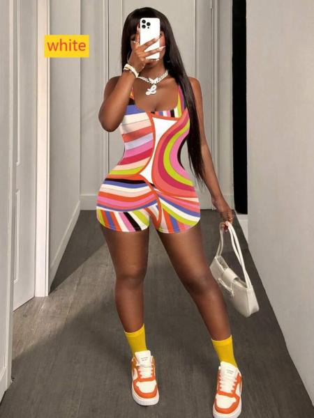 Printed camisole U-neck hip hugging shorts jumpsuit