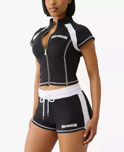 Zipper cardigan sports short sleeved T-shirt top set