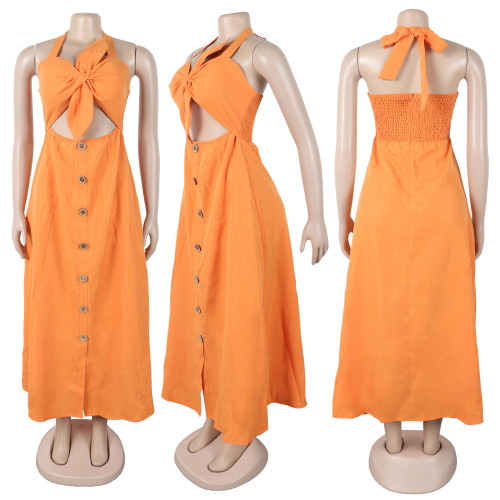 Twisted decoration, drawstring, neck strap, dress