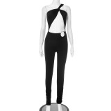 Tight hollowed out one shoulder yoga jumpsuit