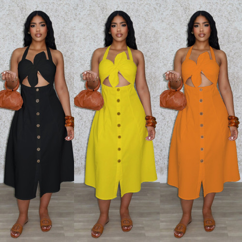 Twisted decoration, drawstring, neck strap, dress