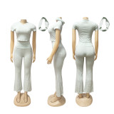 Sports round neck T-shirt low waisted flared pants with two-piece set