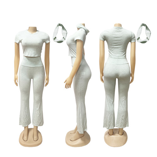 Sports round neck T-shirt low waisted flared pants with two-piece set