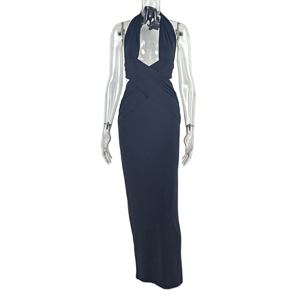 Women's pleated hip hugging one step dress