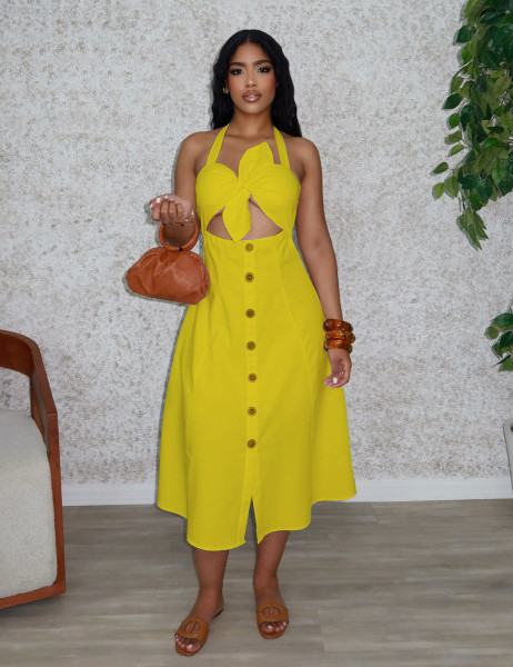 Twisted decoration, drawstring, neck strap, dress