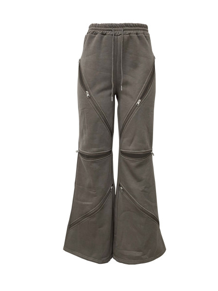 Splicing multiple zippers, elastic waistband, drawstring, loose straight leg flared pants