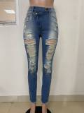 Straight leg personalized waist elastic cut fringe jeans