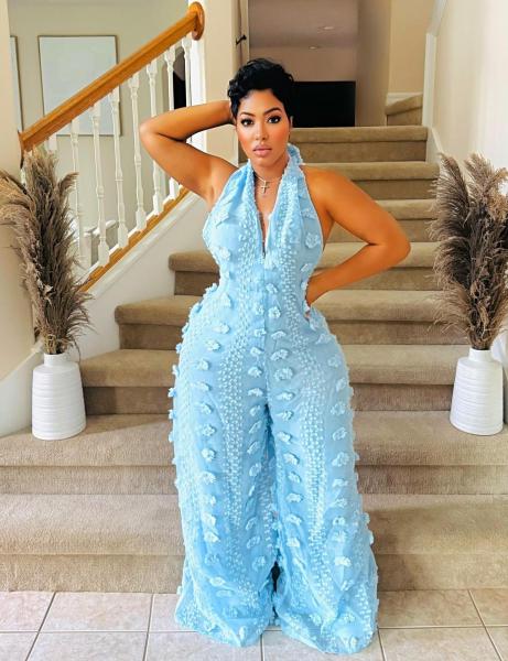 Hanging neck V-neck large swing ribbon jumpsuit