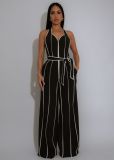 Color blocking V-neck wide leg jumpsuit