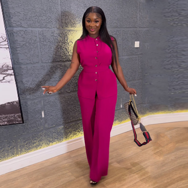 Two piece vest set, wide leg pants set