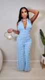 Hanging neck V-neck large swing ribbon jumpsuit