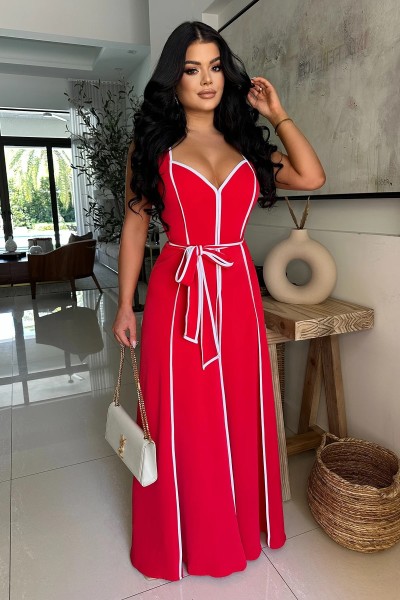 Color blocking V-neck wide leg jumpsuit