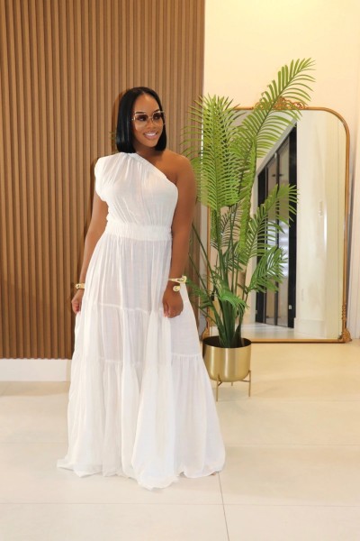 Slanted shoulder long dress