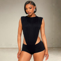 Inverted triangular pleated waist revealing jumpsuit, bag and hip set Inverted triangular pleated waist revealing jumpsuit, bag and hip set