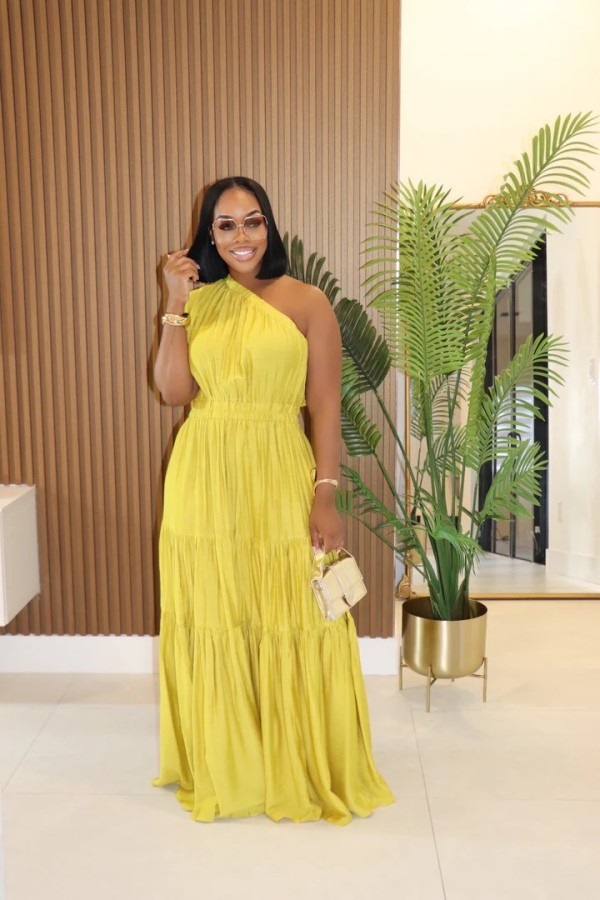 Slanted shoulder long dress