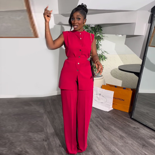 Two piece vest set, wide leg pants set