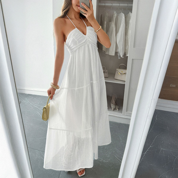 Hanging neck seaside atmosphere long skirt dress