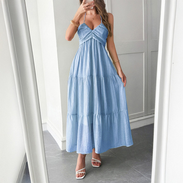 Hanging neck seaside atmosphere long skirt dress