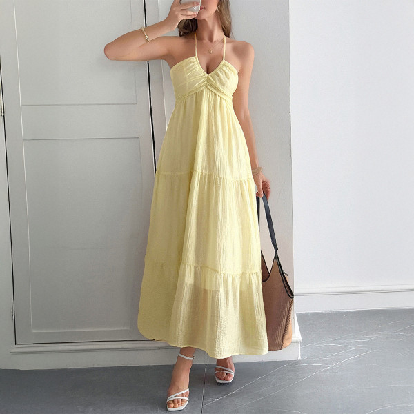 Hanging neck seaside atmosphere long skirt dress