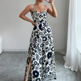 Twisted printed small suspender wide leg jumpsuit pants