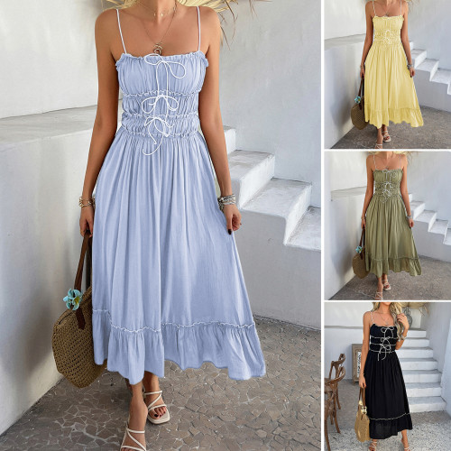 Lace patchwork high waisted camisole dress