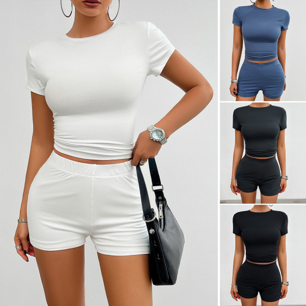 Solid color short pants set