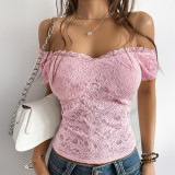 Hollow out navel exposed one shoulder lace top