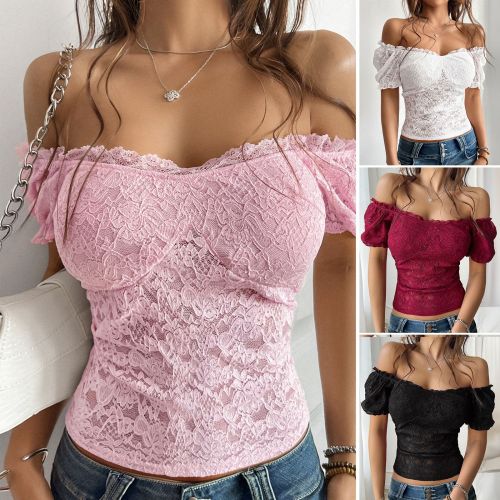 Hollow out navel exposed one shoulder lace top