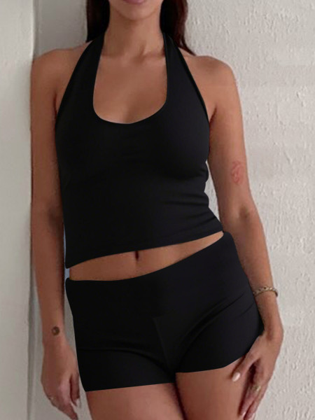 Two piece set of neck hanging vest shorts