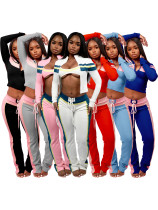 Printed splicing long sleeved shoulder strap adjustable buckle strap long pants three piece set