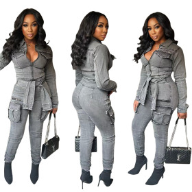Elastic slim waistband jumpsuit