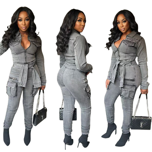 Elastic slim waistband jumpsuit