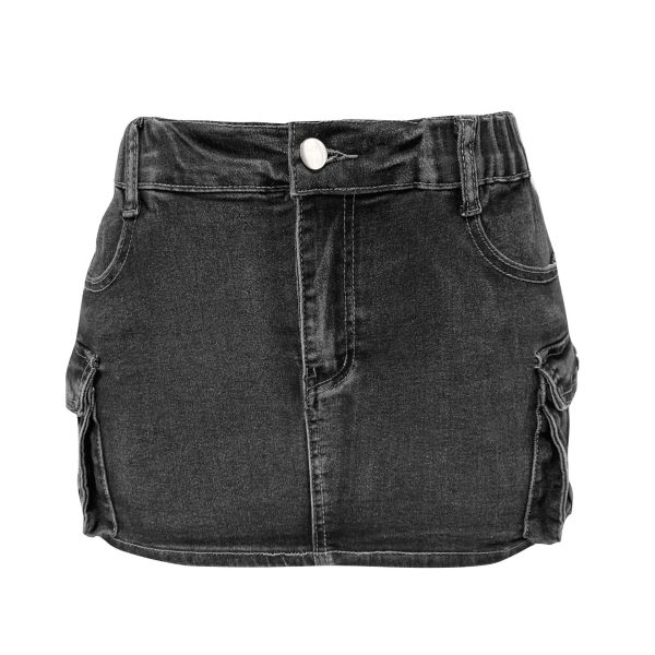 Denim midi skirt elastic workwear pocket skirt